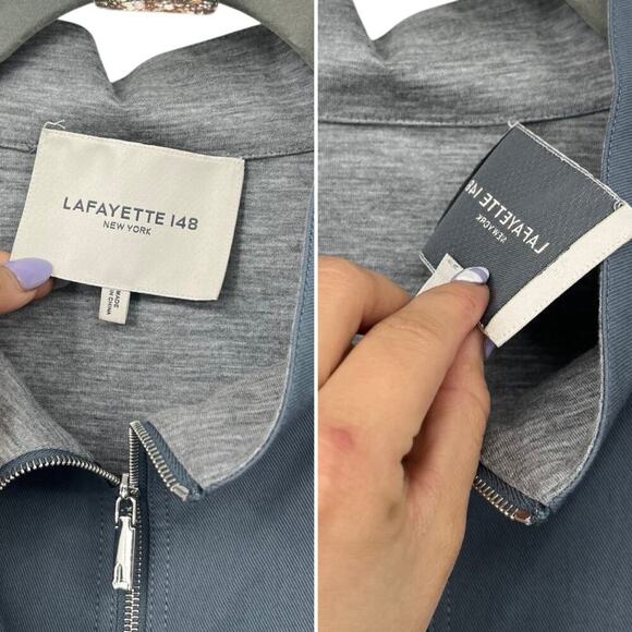 LAFAYETTE 148 NEW YORK Jacket Blue Gray Cotton Blend Stretch Zip Size XXL - Picture 6 of 9